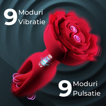 Vibrator 2in1 LovePlay™ AnalRose, cu 9 moduri de vibratie diferite, cu 9 moduri de pulsatie, pentru stimularea punctului G, control de la distanta prin telecomanda, incarcare magnetica USB, silentios, design discret - LovePlay