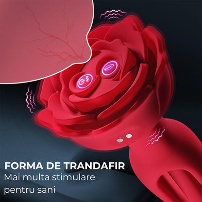 Vibrator 2in1 LovePlay™ AnalRose, cu 9 moduri de vibratie diferite, cu 9 moduri de pulsatie, pentru stimularea punctului G, control de la distanta prin telecomanda, incarcare magnetica USB, silentios, design discret - LovePlay