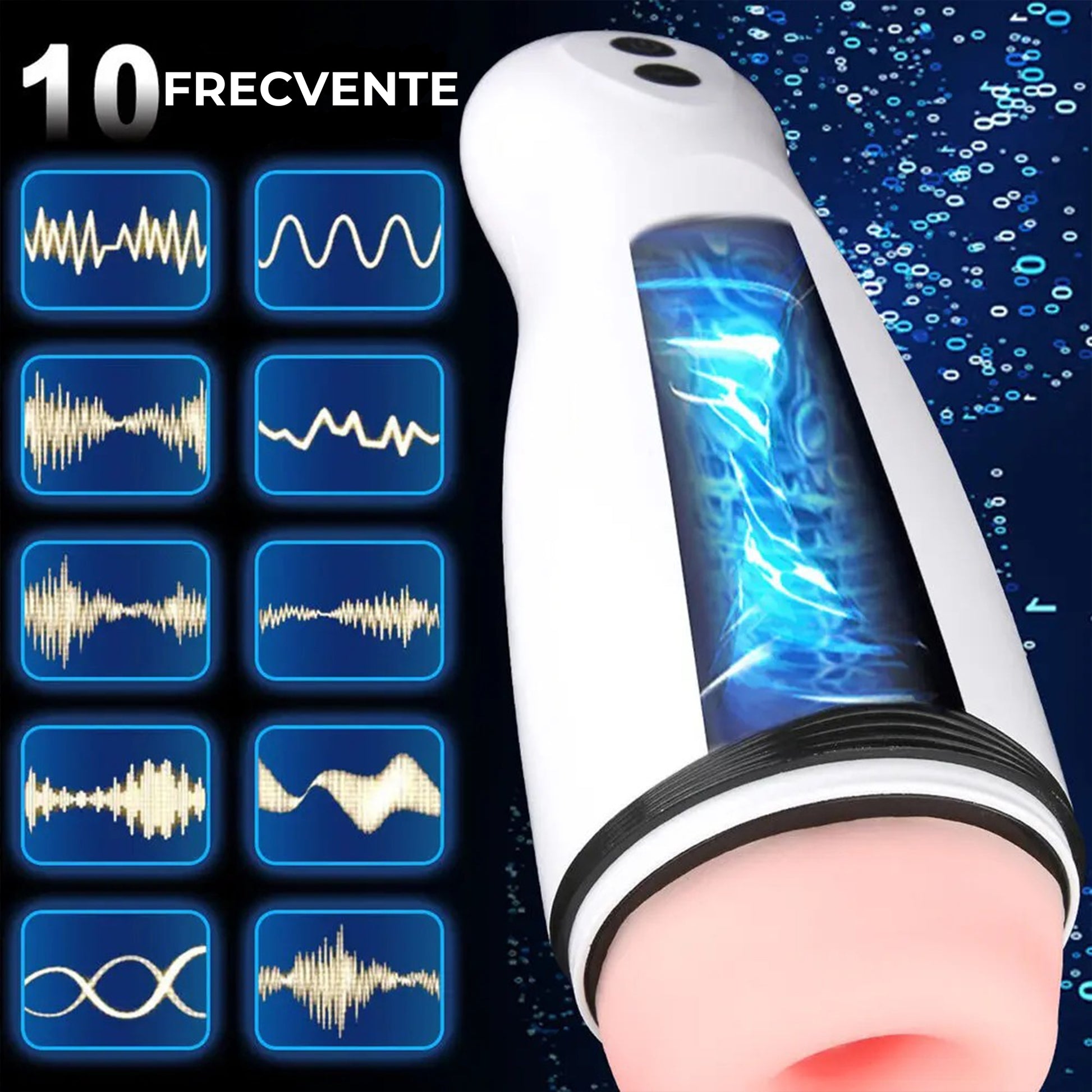 Masturbator LovePlay™ ModernHer, 10 moduri diferite de vibratie puternice, 3 tipuri de suctie, efect de masaj, cu sunete de placere, din silicon premium si sigur, moale, rezistent la apa, incarcare USB, design discret, lungime inserabila 15 cm - LovePlay