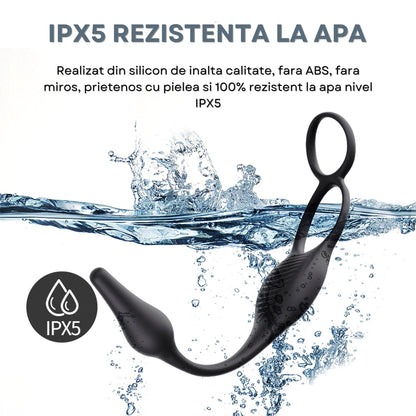 Set 2 in 1 LovePlay™ VibeLock, Vibrator Anal pentru stimularea prostatei si Inel de penis, cu 10 tipuri diferite de vibratie, control de la distanta prin telecomanda, rezistent la apa, din silicon, 30 x 2.5 x 2.5 cm - LovePlay