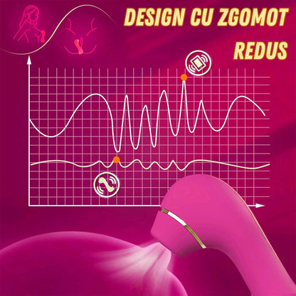 Vibrator 2in1 LovePlay ™ portabil, cu 10 moduri diferite de vibratie, functie de stimulare orala, efect suctie, silentios, din silicon, rezistent la apa, incarcare USB - LovePlay