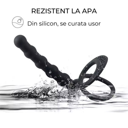 Strap on Dildo LovePlay™ DoubleD, cu inele de prindere si striatii sferice, pentru masaj punct G sau penetrare anala, din silicon non-toxic - LovePlay