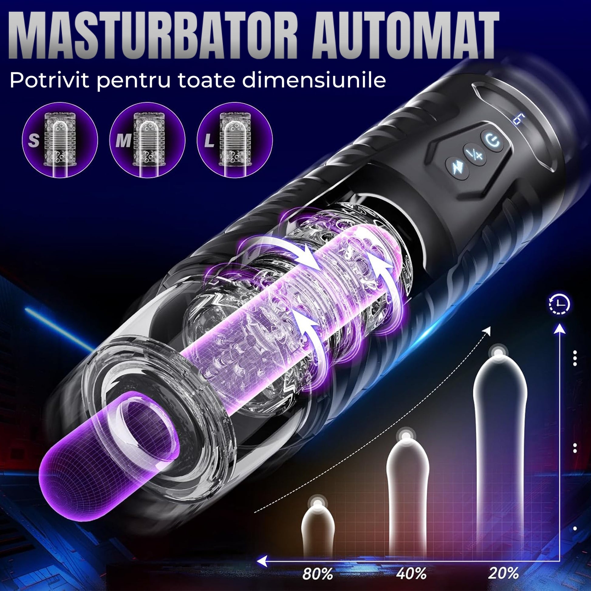 Masturbator automat LovePlay™ HardMode, cu 7 moduri de rotatie, 7 moduri de suctie, functie Turbo Orgasm, control prin aplicatie, ecran LCD, baza cu ventuza ajustabila 180°, fereastra vizuala, striatii 3D, reincarcabil prin USB, impermeabil - LovePlay