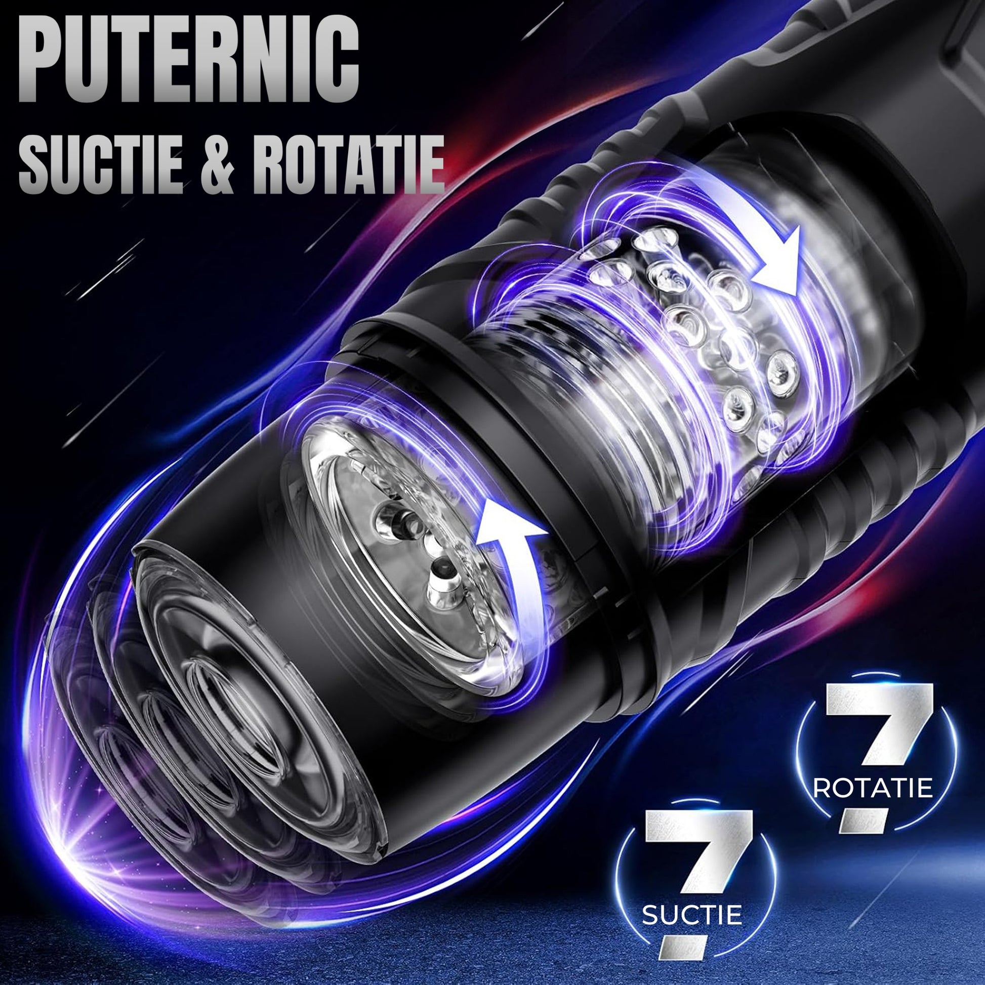 Masturbator automat LovePlay™ HardMode, cu 7 moduri de rotatie, 7 moduri de suctie, functie Turbo Orgasm, control prin aplicatie, ecran LCD, baza cu ventuza ajustabila 180°, fereastra vizuala, striatii 3D, reincarcabil prin USB, impermeabil - LovePlay