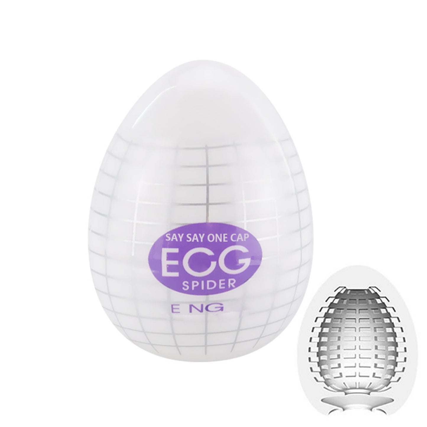 Masturbator tip vagin LovePlay™ Egg, cu textura de panza de paianjen, cu numeroase proeminente, portabil, din silicon, mov, de unica folosinta - LovePlay