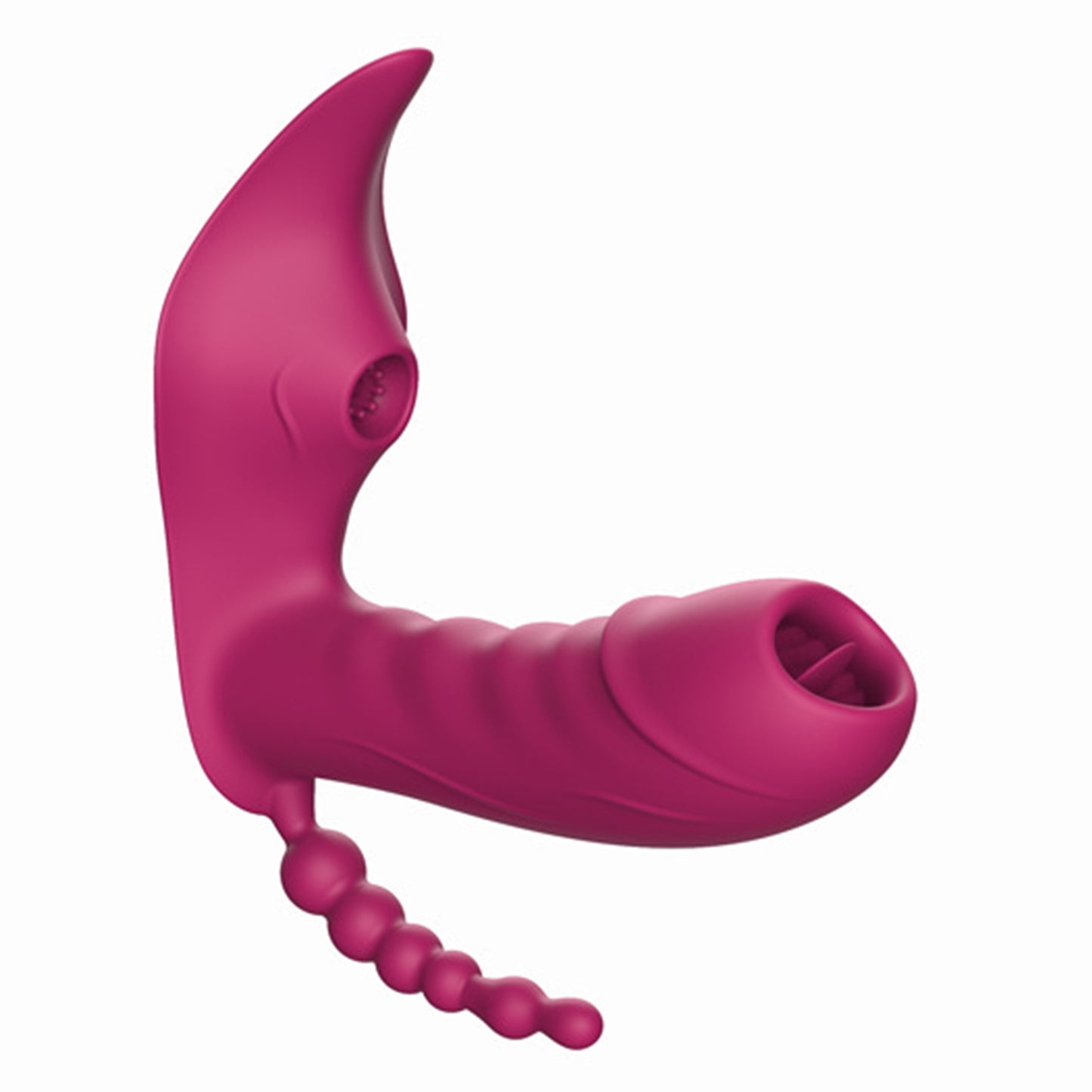 Vibrator LovePlay™ WarmTouch 3in1, 10 moduri de vibratie diferite, stimulare tripla: anala, vaginala si clitoridiana, control de la distanta prin telecomanda wireless, rezistent la apa, din silicon, mov, silentios, lungime inserabila 9.7 cm
