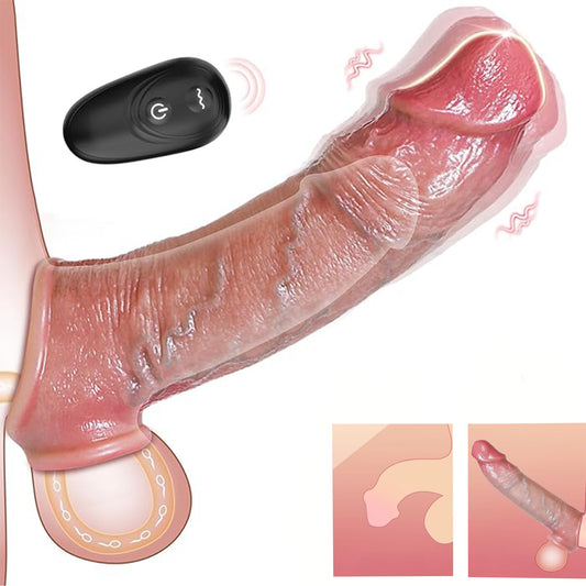 Manson penis LovePlay™ LongFriend, cu 10 moduri de vibratie, vene proeminente, control prin telecomanda, din silicon non-toxic, atasabil, lungime inserabila de 18 cm, rezistent la apa, diametru interior de 4.5 cm - LovePlay