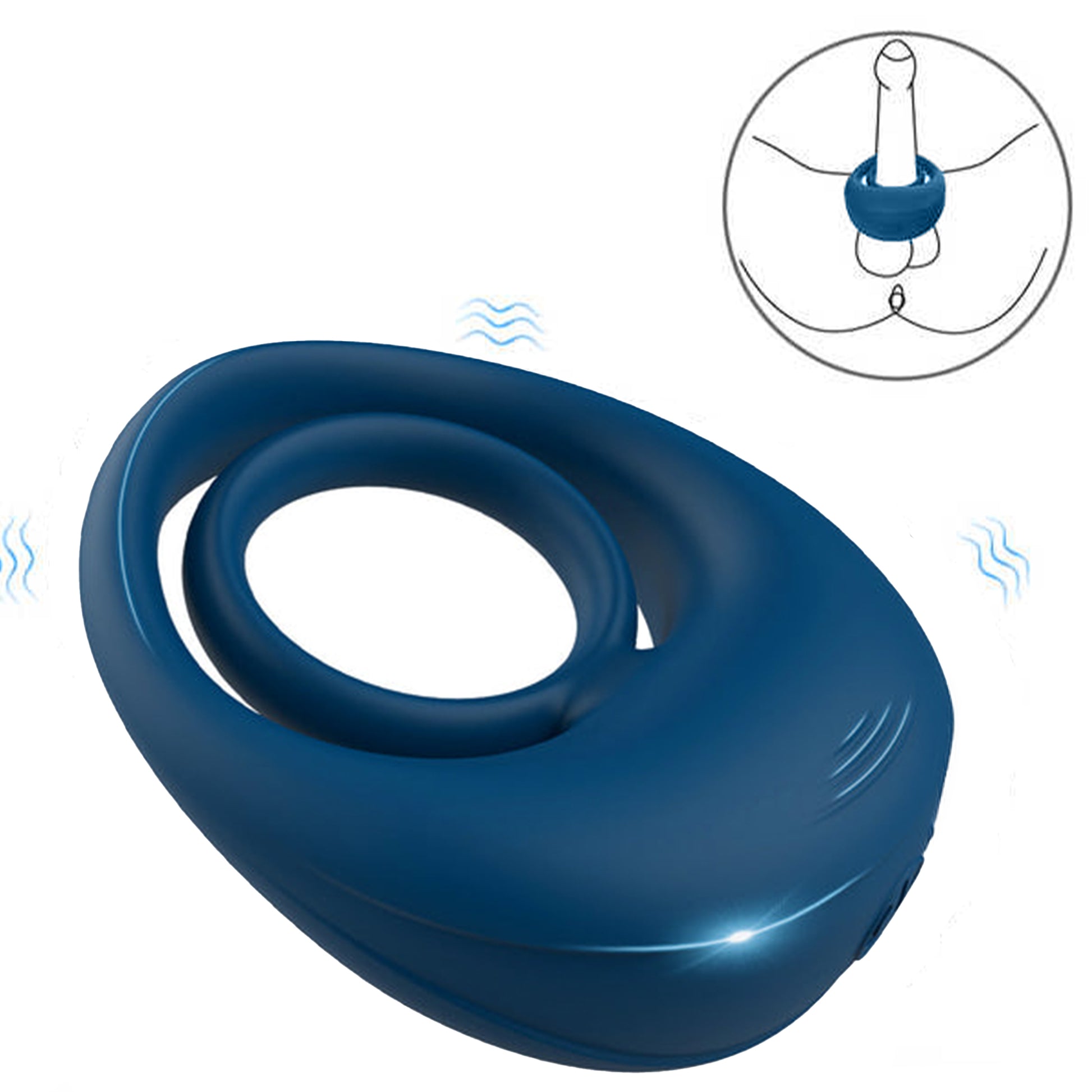 Inel de penis StayHard LovePlay™ , cu 10 moduri de vibratie, cu efect de interziere ejaculare, reincarcabil USB, silentios, rezistent la apa, din silicon, albastru - LovePlay