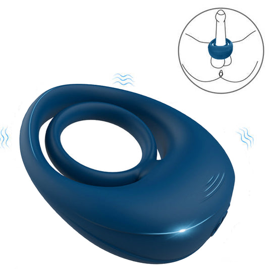 Inel de penis StayHard LovePlay™ , cu 10 moduri de vibratie, cu efect de interziere ejaculare, reincarcabil USB, silentios, rezistent la apa, din silicon, albastru - LovePlay