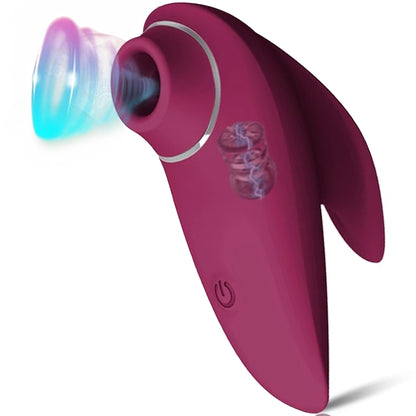 Vibrator 2 in 1  din silicon LovePlay™ Dual Pleasure, pentru femei, rezistent la apa, discret si usor de curatat, pentru stimularea clitoridiana si a sanilor, cu functie de suctiune, mov
