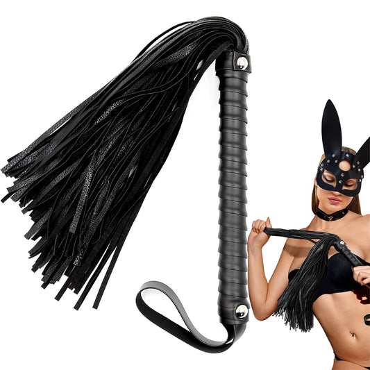 Bici LovePlay™ BlackWhip, din piele artificiala, BDSM, pentru jocuri de cuplu, negru, 50 g, 48 x 16 cm - LovePlay