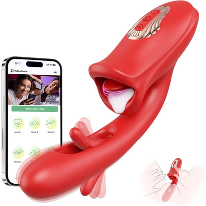 Vibrator inteligent LovePlay™ LickMe, cu limba flexibila si dildo, 9 moduri de lins, vibratie si pulsatie, control prin aplicatie, silicon lichid, rezistent la apa, pentru stimulare clitoridiana, anala si a sfarcurilor