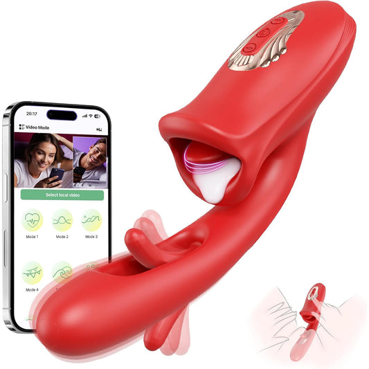Vibrator inteligent LovePlay™ LickMe, cu limba flexibila si dildo, 9 moduri de lins, vibratie si pulsatie, control prin aplicatie, silicon lichid, rezistent la apa, pentru stimulare clitoridiana, anala si a sfarcurilor