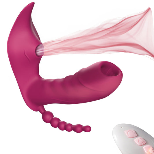 Vibrator LovePlay™ WarmTouch 3in1, 10 moduri de vibratie diferite, stimulare tripla: anala, vaginala si clitoridiana, control de la distanta prin telecomanda wireless, rezistent la apa, din silicon, mov, silentios, lungime inserabila 9.7 cm