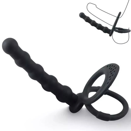 Strap on Dildo LovePlay™ DoubleD, cu inele de prindere si striatii sferice, pentru masaj punct G sau penetrare anala, din silicon non-toxic - LovePlay
