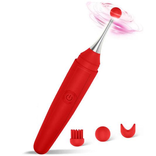 Vibrator LovePlay™ RedPen cu 10 moduri diferite de vibratie, sub forma de pix, cu 3 capuri diferite, diferite moduri de stimulare, rezistent la apa, incarcare USB, design discret, usor de curatat si transportat, 17.6 x 2.6cm, din silicon, rosu