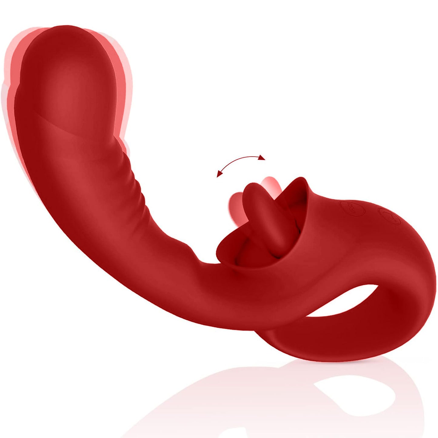 Vibrator LovePlay™ 2 in 1 FrenchKiss, 10 tipuri diferite de vibratie, stimulare vaginala si clitoridiana, pentru senzatie orala, rezistent la apa, silentios, incarcare USB, din silicon, cu functie de dildo, rosu - LovePlay