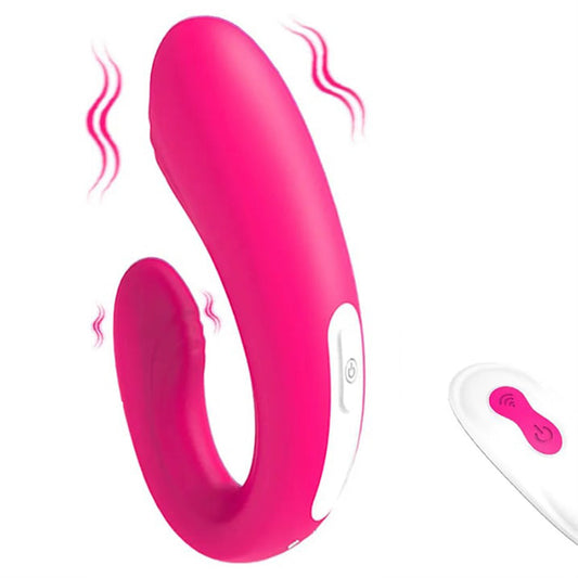 Vibrator dublu LovePlay™ DualPlay, din silicon moale non-toxic, cu 10 moduri diferite, pentru stimulare anala si punct G, cu functie de control la distanta prin telecomanda, roz, lungime inserabila 94 mm