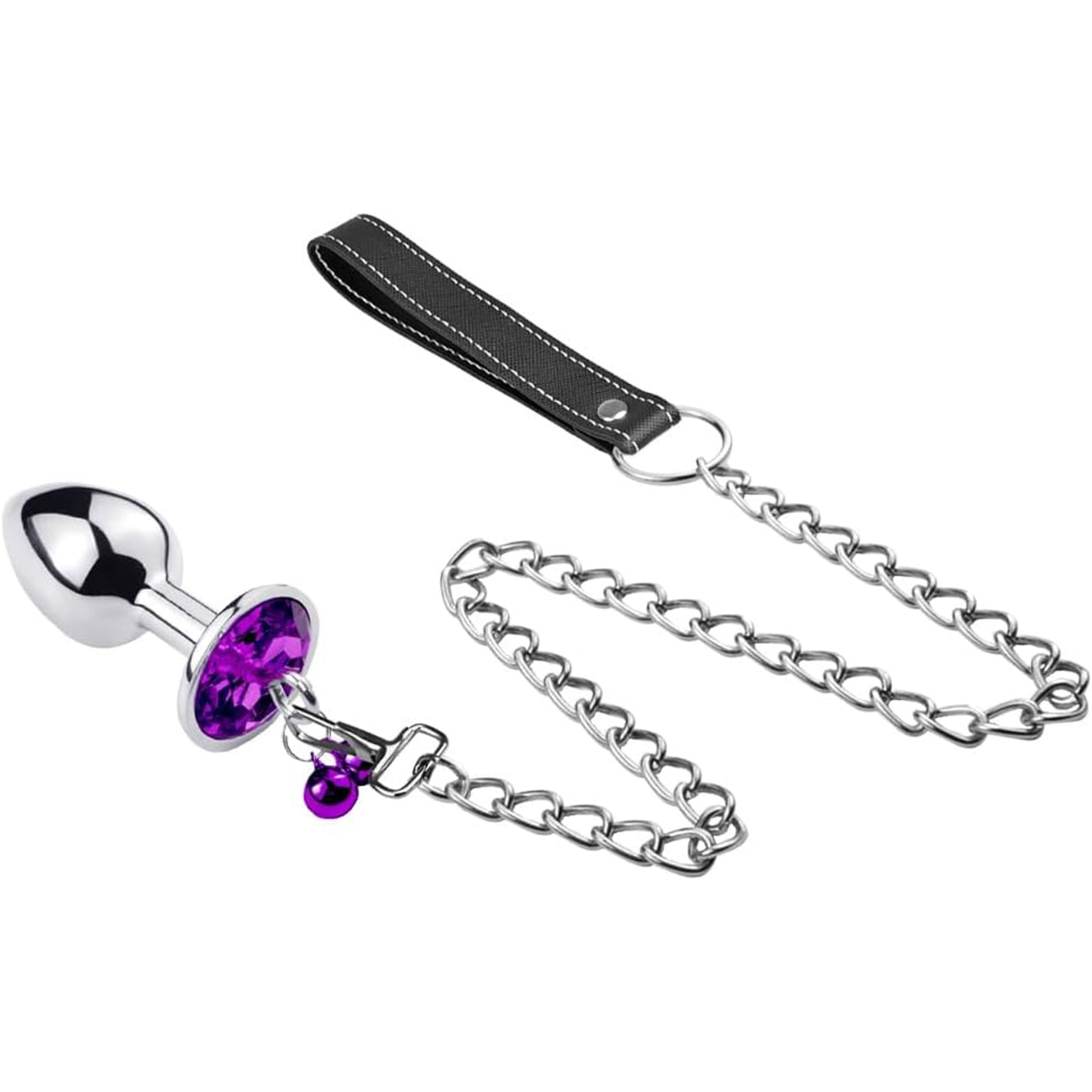 Set Dop Anal Loveplay™ GoodGirl, cu Lesa de 65 cm si Clopotei, Bijuterie Mov, din Otel Inoxidabil, Marime S, Lungime 70 mm, Diametru 27 mm, Forma Conica, Rezistent la Apa - LovePlay