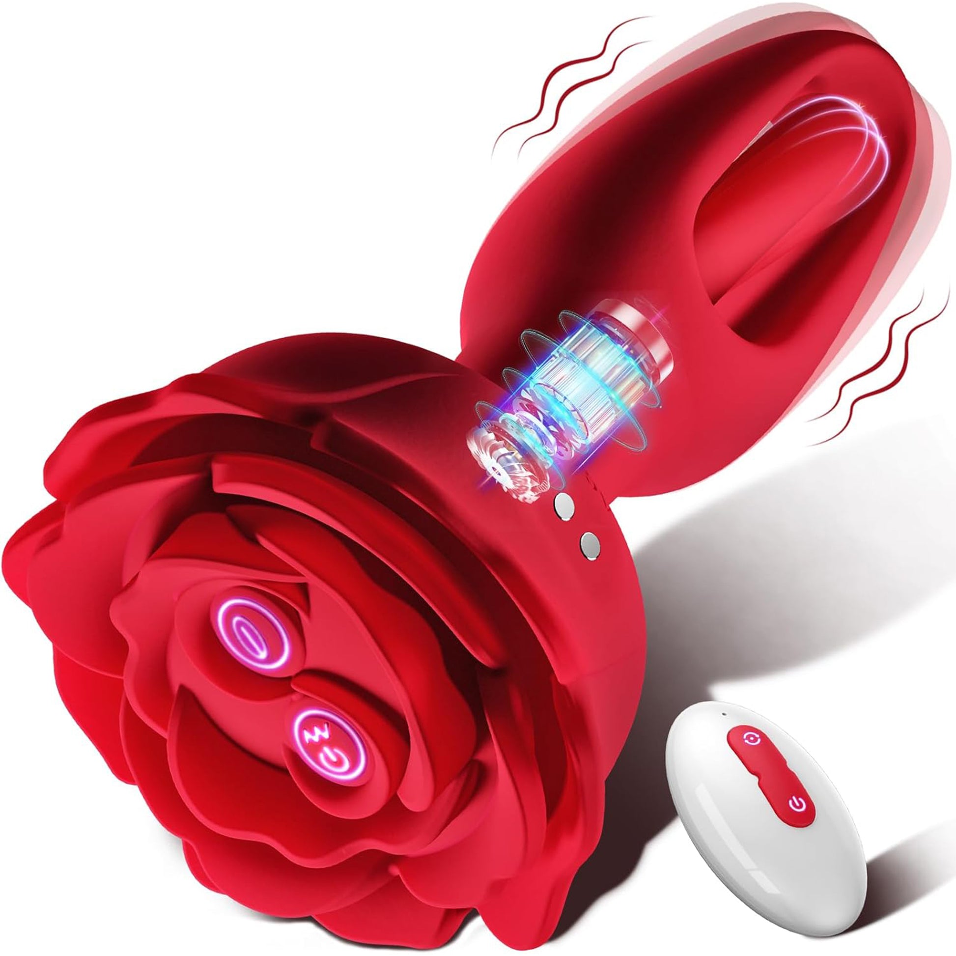 Vibrator 2in1 LovePlay™ AnalRose, cu 9 moduri de vibratie diferite, cu 9 moduri de pulsatie, pentru stimularea punctului G, control de la distanta prin telecomanda, incarcare magnetica USB, silentios, design discret - LovePlay