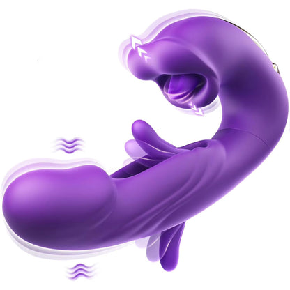 Vibrator Multifunctional Loveplay™ Alien 3 in 1, cu 7 Moduri de Vibratii, 7 Tipuri de Ondulatii, 5 Variatii de Lins, Suctiune Realista cu Buze si Limba, Stimulare Puncte A-G-C, Motor Silentios 30-40 dB, Silicon Premium, Design 2024, Culoare Mov - LovePlay