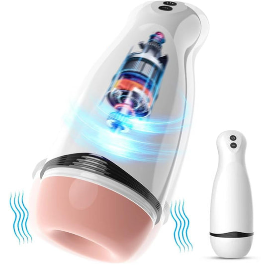 Masturbator LovePlay™ ModernHer, 10 moduri diferite de vibratie puternice, 3 tipuri de suctie, efect de masaj, cu sunete de placere, din silicon premium si sigur, moale, rezistent la apa, incarcare USB, design discret, lungime inserabila 15 cm - LovePlay
