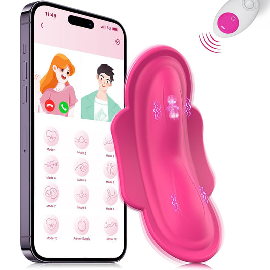 Vibrator LovePlay™ PantyPlay, cu 11 moduri de vibratie, 5 moduri de control prin aplicatie, telecomanda, pentru stimulare clitoridiana si vaginala, cu design purtabil, functie de control vocal, ultra-silentios, incarcabil USB, rezistent la apa, roz