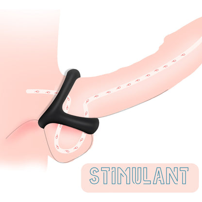 Inel pentru penis LovePlay™ 3 in 1 Late, BDSM, cu efect de intarziere a ejacularii, placere dubla si stimularea ambilor parteneri, pentru cupluri, din silicon, negru, moale, usor de folosit, rezistent la apa, 8 g - LovePlay