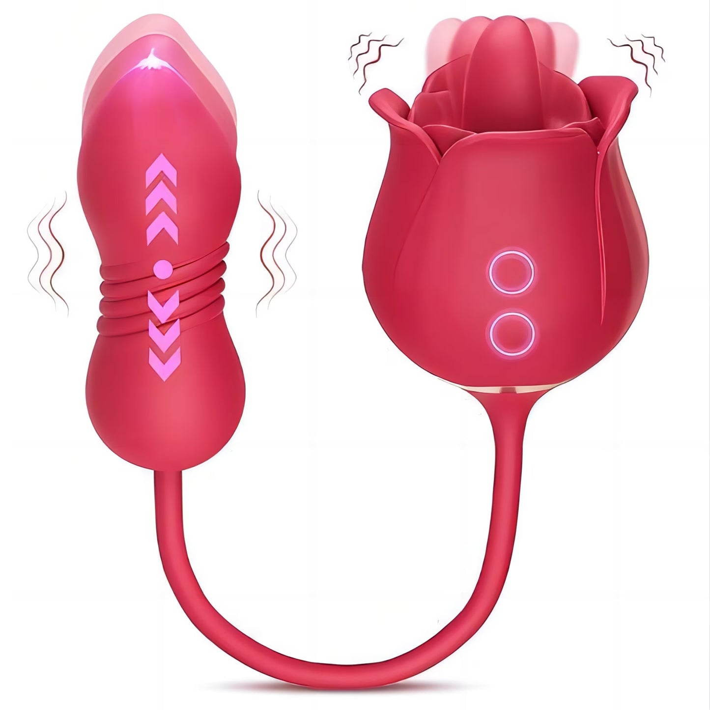 Vibrator dublu LovePlay DoubleFun, din silicon premium, cu 9 functii de vibratie, 9 functii de penetrare, reincarcabil, rezistent la apa, design discret si silentios, rosu - LovePlay