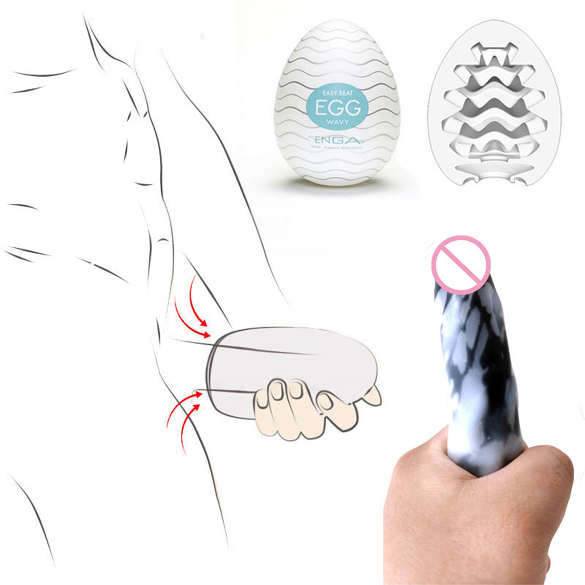 Masturbator tip vagin LovePlay™ Egg, cu textura de valuri, portabil, din silicon, turcoaz - LovePlay