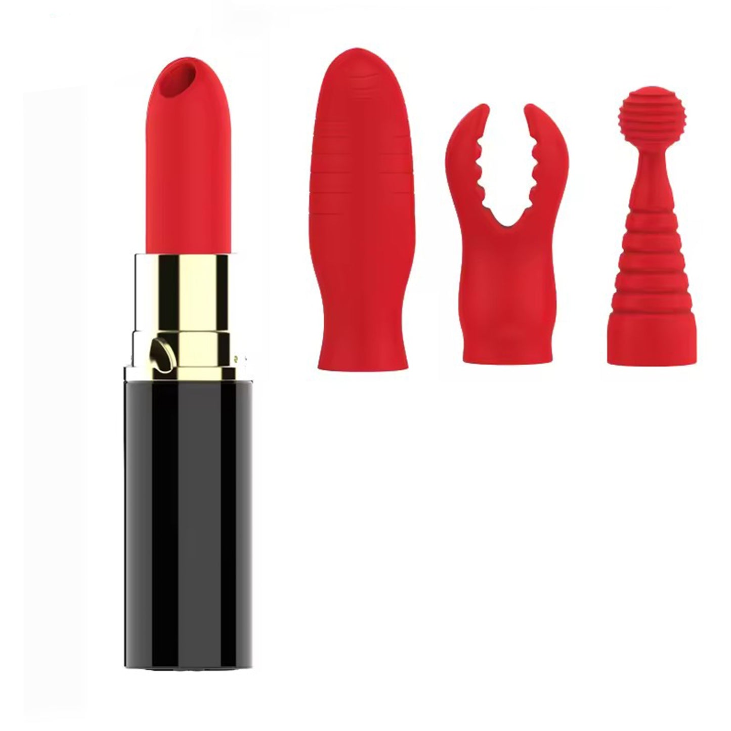 Vibrator Red Lipstick LovePlay™, design discret si silentios, cu patru capete interschimbabile, rezistent la apa - LovePlay