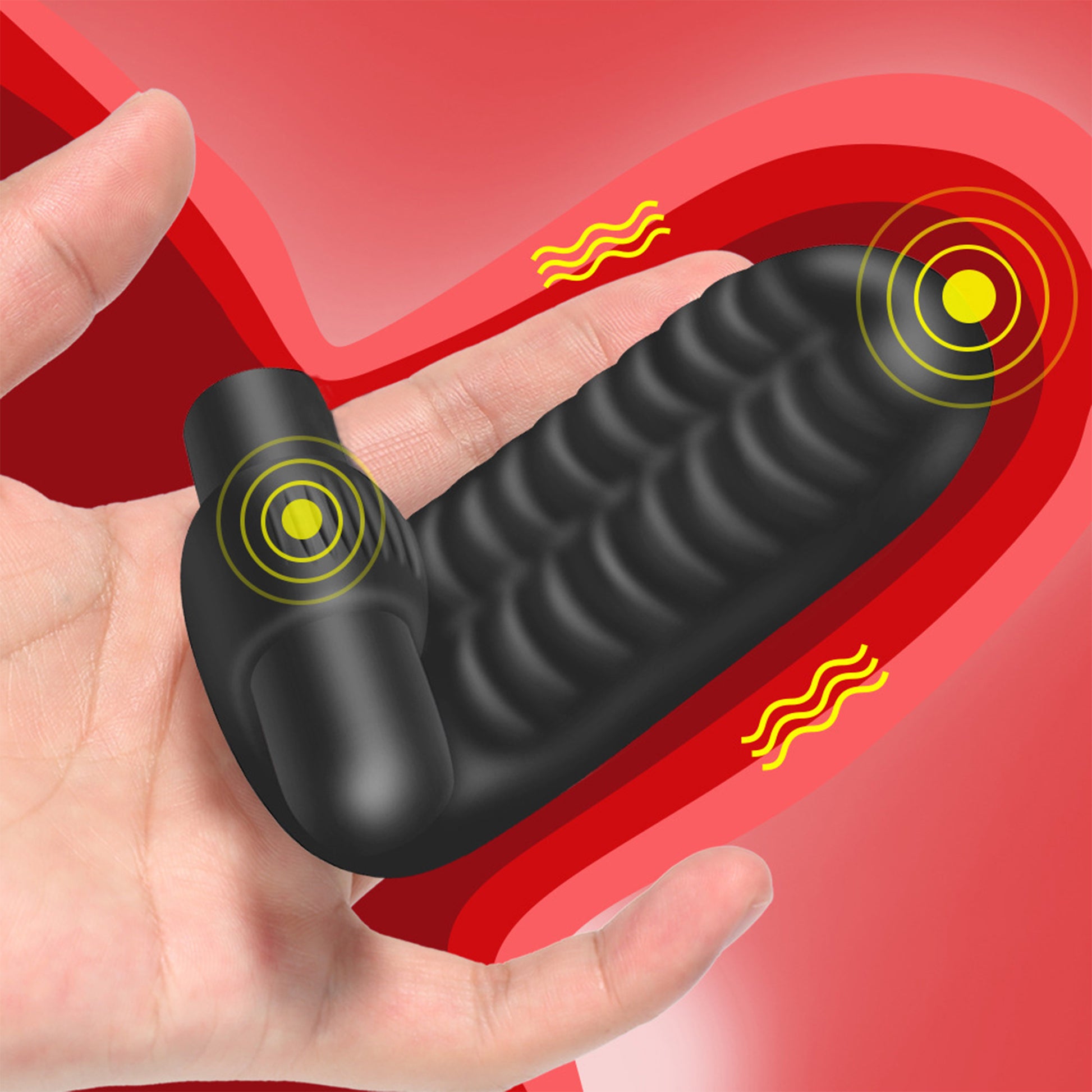 Vibrator LovePlay™ TwoFingers, 10 moduri diferite de vibratie, cu striatii, stimulare clitoris si punct G, silentios, reincarcabil, rezistent la apa, atasabil, usor de curatat si transportat, design discret, din silicon, negru - LovePlay
