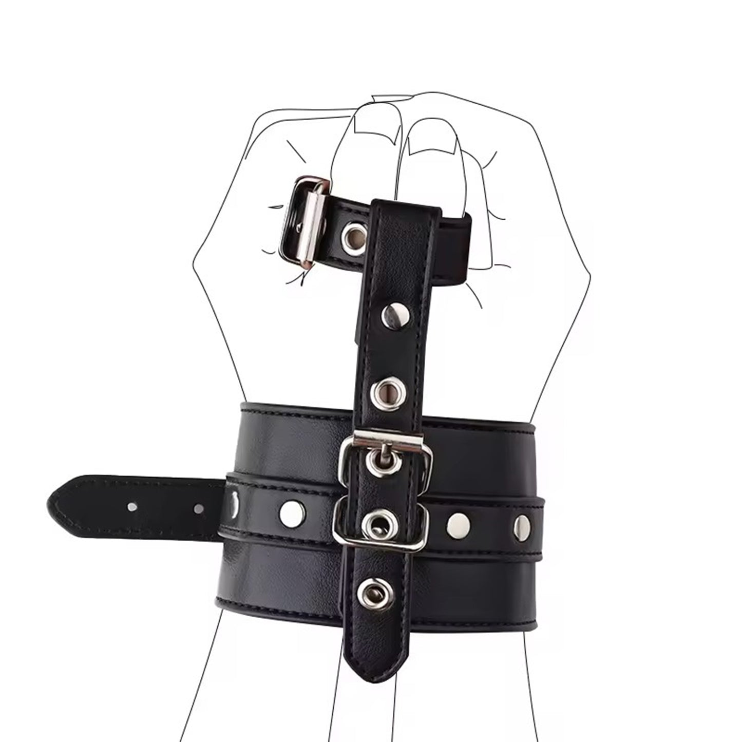 Catuse LovePlay™ BadGirl, BSDM, din piele ecologica, cu detalii argintii, ajustabile, cu doua prinderi prin curea, negre, 36.6 cm, 16.7 cm, 13.7 cm, 86 g - LovePlay