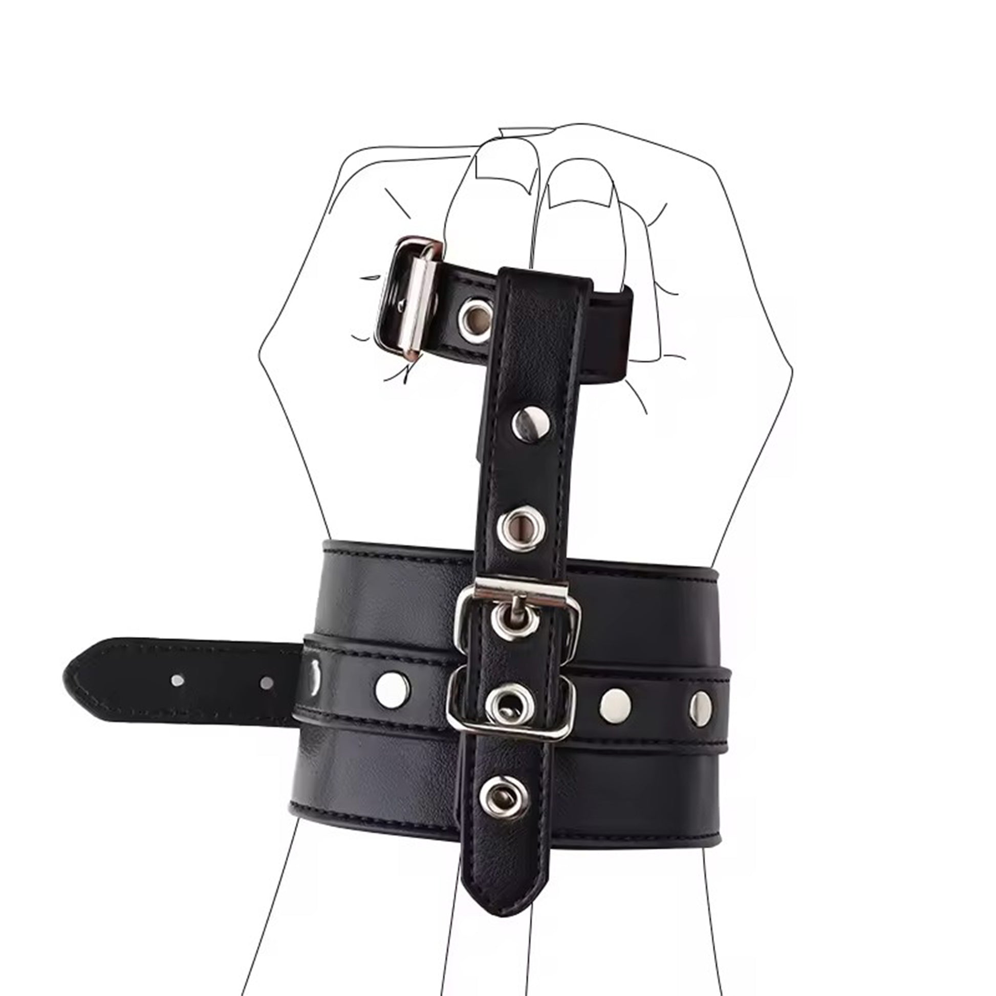 Catuse LovePlay™ BadGirl, BSDM, din piele ecologica, cu detalii argintii, ajustabile, cu doua prinderi prin curea, negre, 36.6 cm, 16.7 cm, 13.7 cm, 86 g - LovePlay