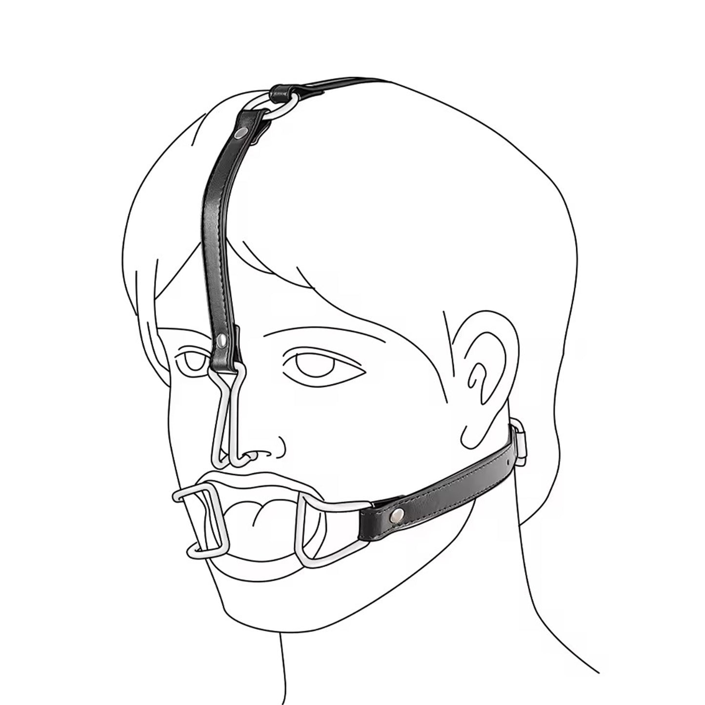 Set BSDM TiedUp LovePlay™ din piele ecologica pentru retinere faciala, cu carlig pentru nas si retractor pentru obraji, ajustabil, cu prindere prin curea, 50 x 48 cm - LovePlay