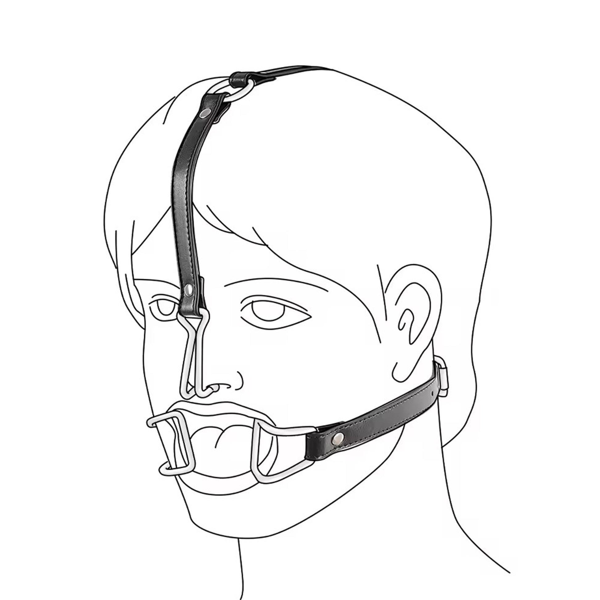 Set BSDM TiedUp LovePlay™ din piele ecologica pentru retinere faciala, cu carlig pentru nas si retractor pentru obraji, ajustabil, cu prindere prin curea, 50 x 48 cm - LovePlay
