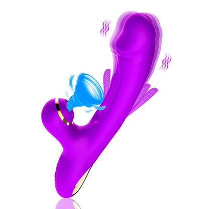 Vibrator 3in1 LovePlay™ Euphoria cu 7 tipuri diferite de vibratie, 7 moduri diferite de suctie si tapping, incarcare magnetica USB, rezistent la apa, din silicon, silentios, mov, 25x4,2 cm - LovePlay