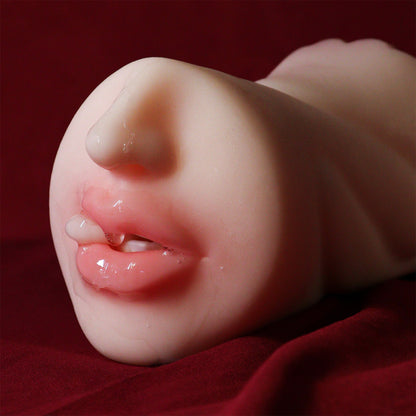 Masturbator ultra-realistic 3 gauri LovePlay™ MissHer, cu limba, din silicon premium non-toxic, canale cu striatii 3D, design anatomic, usor de curatat, rezistent la apa, 21 x 10 x 8.5 cm, 760 g - LovePlay