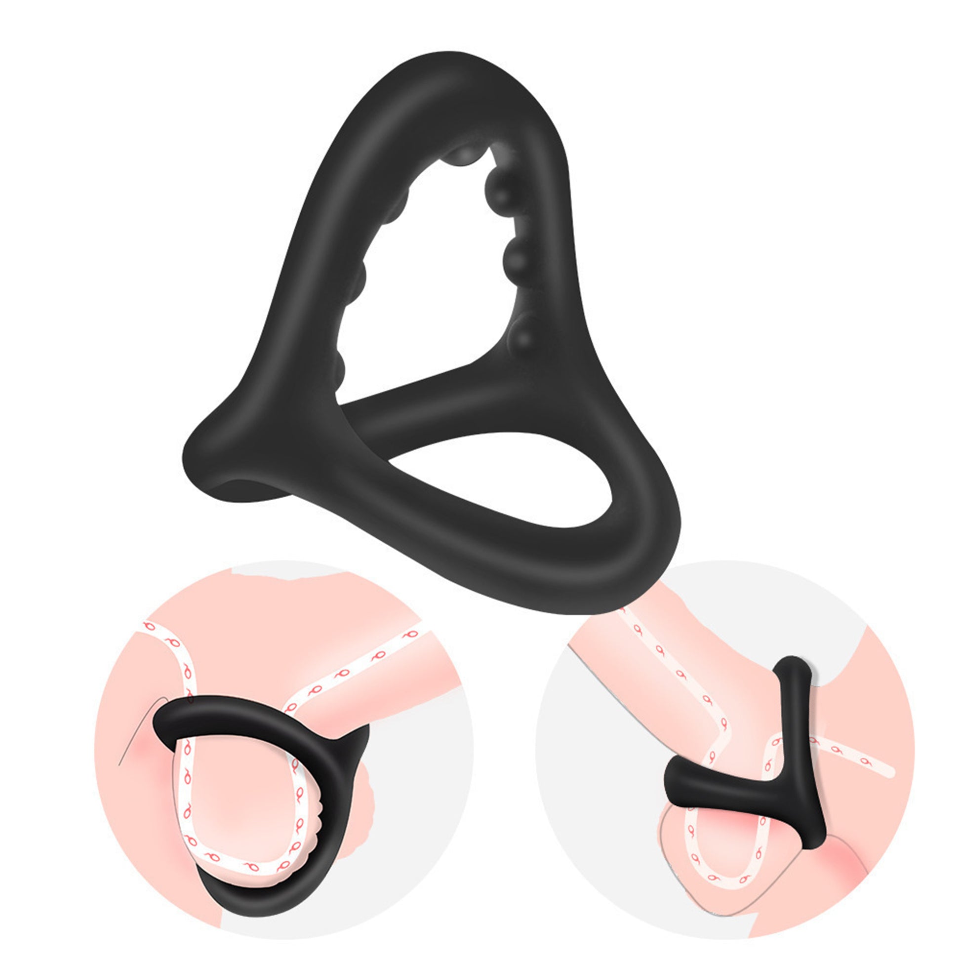 Inel pentru penis LovePlay™ 3 in 1 Late, BDSM, cu efect de intarziere a ejacularii, placere dubla si stimularea ambilor parteneri, pentru cupluri, din silicon, negru, moale, usor de folosit, rezistent la apa, 8 g - LovePlay