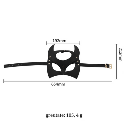 Set Complet de Accesorii BDSM, format din masca, lesa, zgarda din piele ecologica, catuse de maini si picioare, din piele ecologica, culoare negru - LovePlay