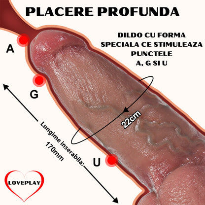 Dildo Ultra-Realistic Loveplay™ ClassicHim, cu vene proeminente din silicon de inalta calitate, cu ventuza pentru fixare usoara, rezistent la apa, circumferinta 6.7 cm, lungime inserabila 17 cm, lungime totala 24 cm, 900g