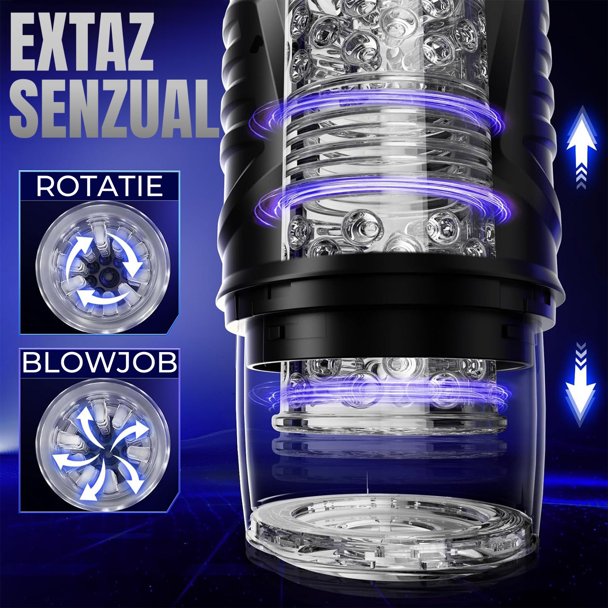 Masturbator automat LovePlay™ HardMode, cu 7 moduri de rotatie, 7 moduri de suctie, functie Turbo Orgasm, control prin aplicatie, ecran LCD, baza cu ventuza ajustabila 180°, fereastra vizuala, striatii 3D, reincarcabil prin USB, impermeabil - LovePlay