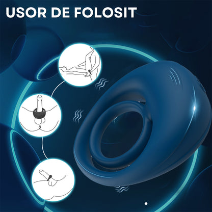 Inel de penis StayHard LovePlay™ , cu 10 moduri de vibratie, cu efect de interziere ejaculare, reincarcabil USB, silentios, rezistent la apa, din silicon, albastru - LovePlay