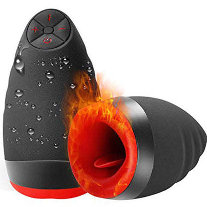 Masturbator LovePlay™ HerTongue, 6 moduri de vibratie puternice, cu efect de deep-throat, functie de incalzire, rezistent la apa, incarcare USB, din silicon premium si sigur, carcasa durabila, design discret, negru, silentios, 230g - LovePlay
