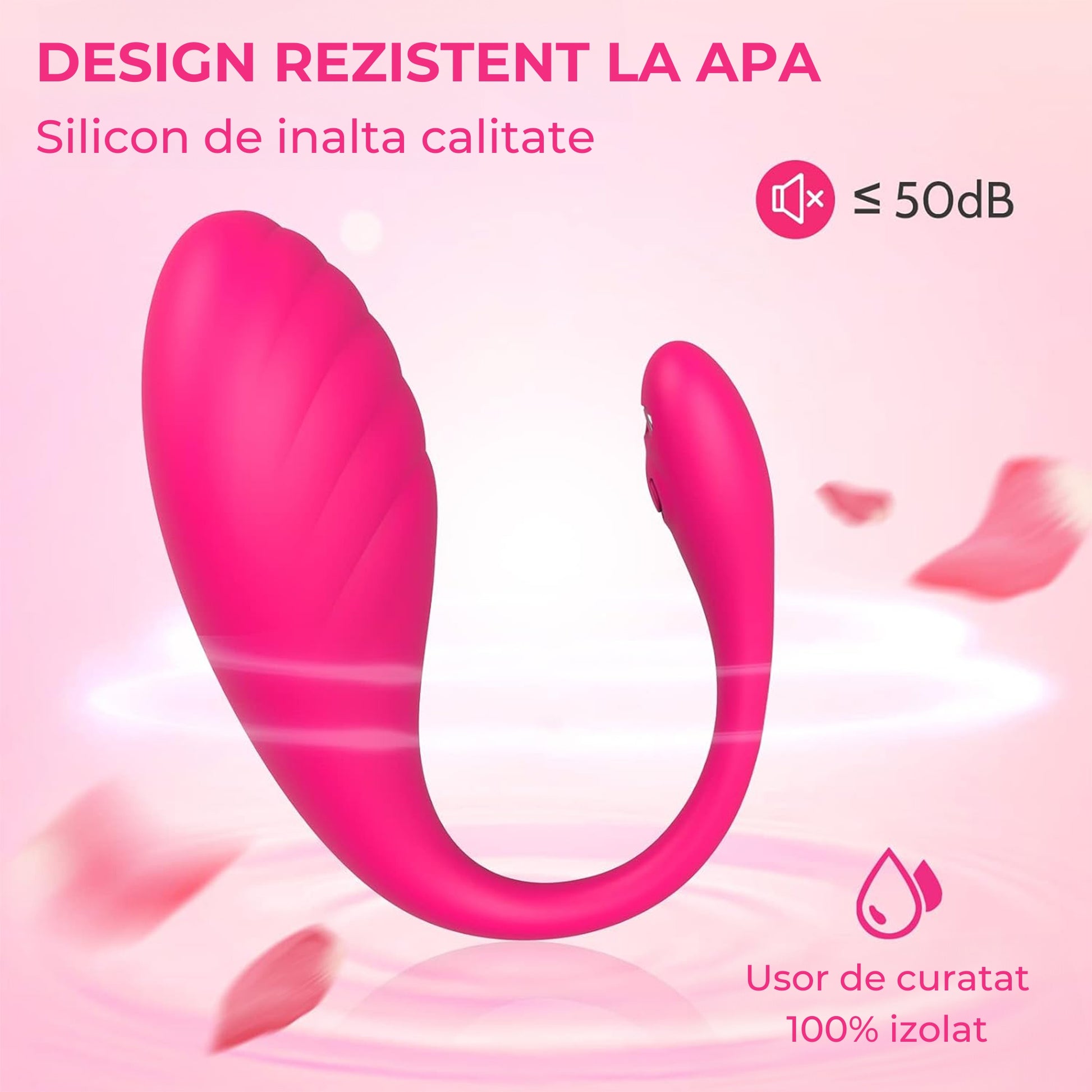 Vibrator LovePlay™ Delfin, cu 9 moduri diferite, cu functie de personalizare vibratii, reincarcabil si rezistent la apa, conexiune Bluetooth, control prin aplicatie, din silicon, roz - LovePlay