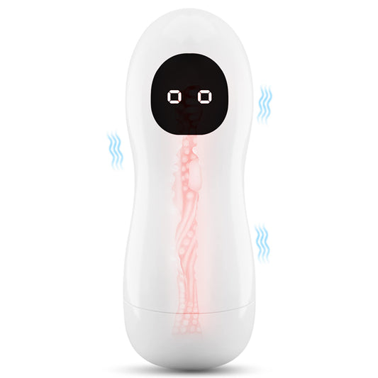 Maturbator LovePlay™ JoyStick cu vibratii puternice, rezistent la apa, design discret, sigur, moale, ultra-realist, din silicon, usor de curatat si transportat, alb, 20 x 10 x 10 cm - LovePlay