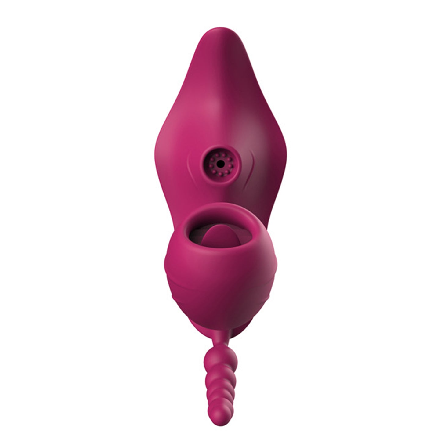 Vibrator LovePlay™ WarmTouch 3in1, 10 moduri de vibratie diferite, stimulare tripla: anala, vaginala si clitoridiana, control de la distanta prin telecomanda wireless, rezistent la apa, din silicon, mov, silentios, lungime inserabila 9.7 cm
