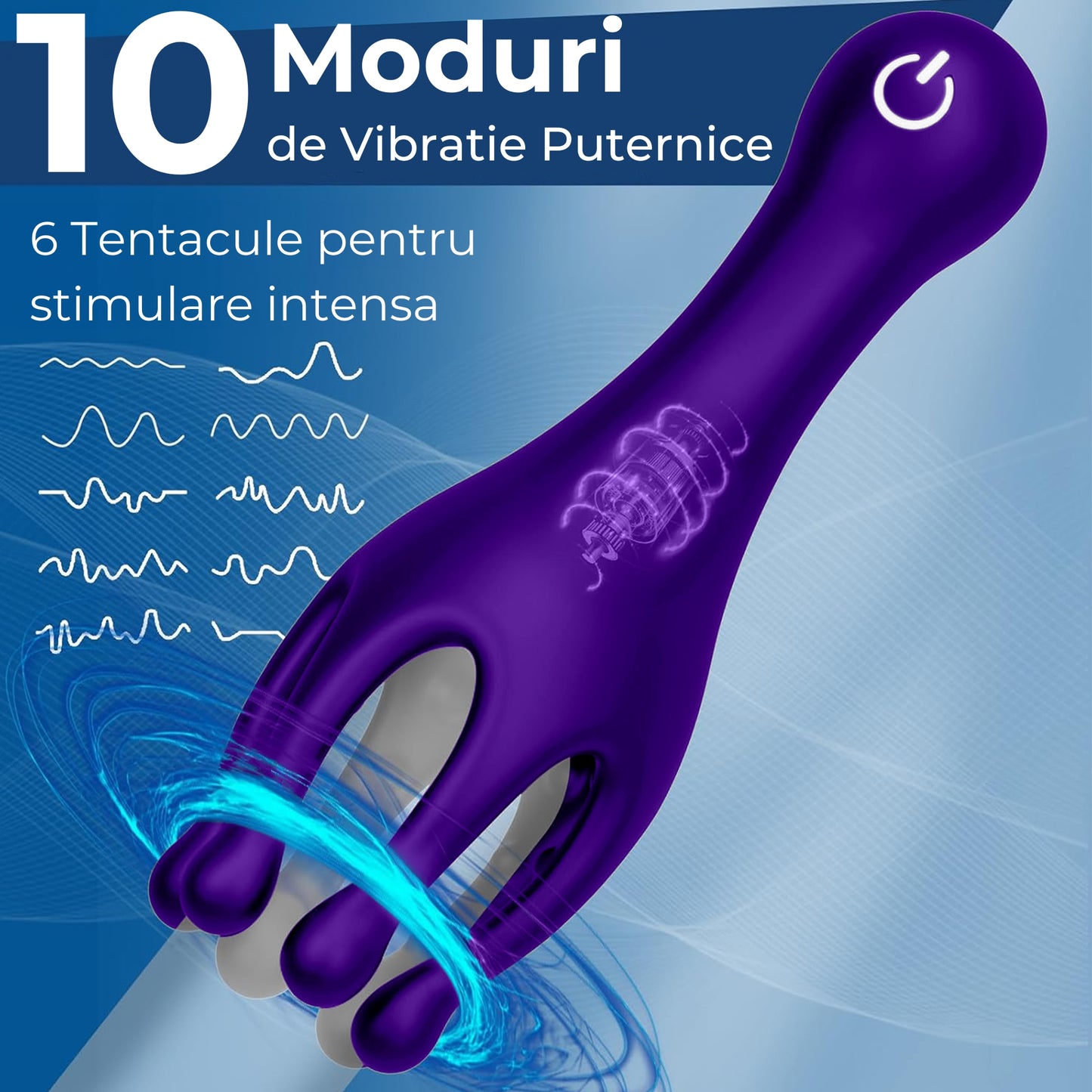 Masturbator oral LovePlay™ OctiHer, cu 10 tipuri diferite de vibratie, functie de handjob, rezistent la apa, din silicon premium, incarcare USB - LovePlay