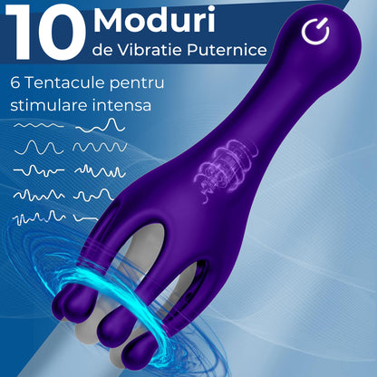 Masturbator oral LovePlay™ OctiHer, cu 10 tipuri diferite de vibratie, functie de handjob, rezistent la apa, din silicon premium, incarcare USB - LovePlay