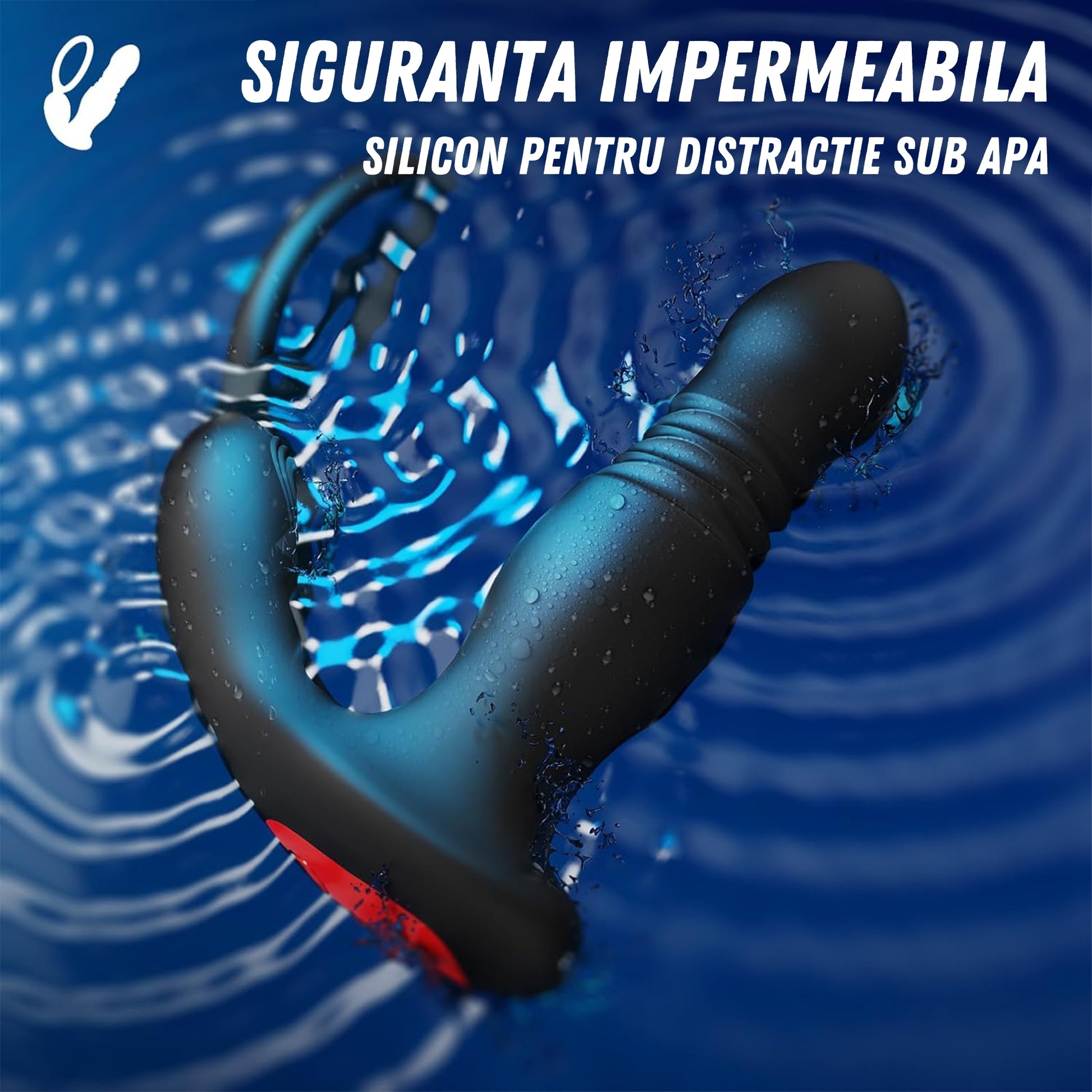 Vibrator Anal 3-in-1 LovePlay™ ThrustMaster, 7 Moduri de Vibratie, cu Miscare de Piston, Inel pentru Penis, Control prin Aplicatie si Telecomanda, Rezistent la Apa, Silicon Premium - LovePlay